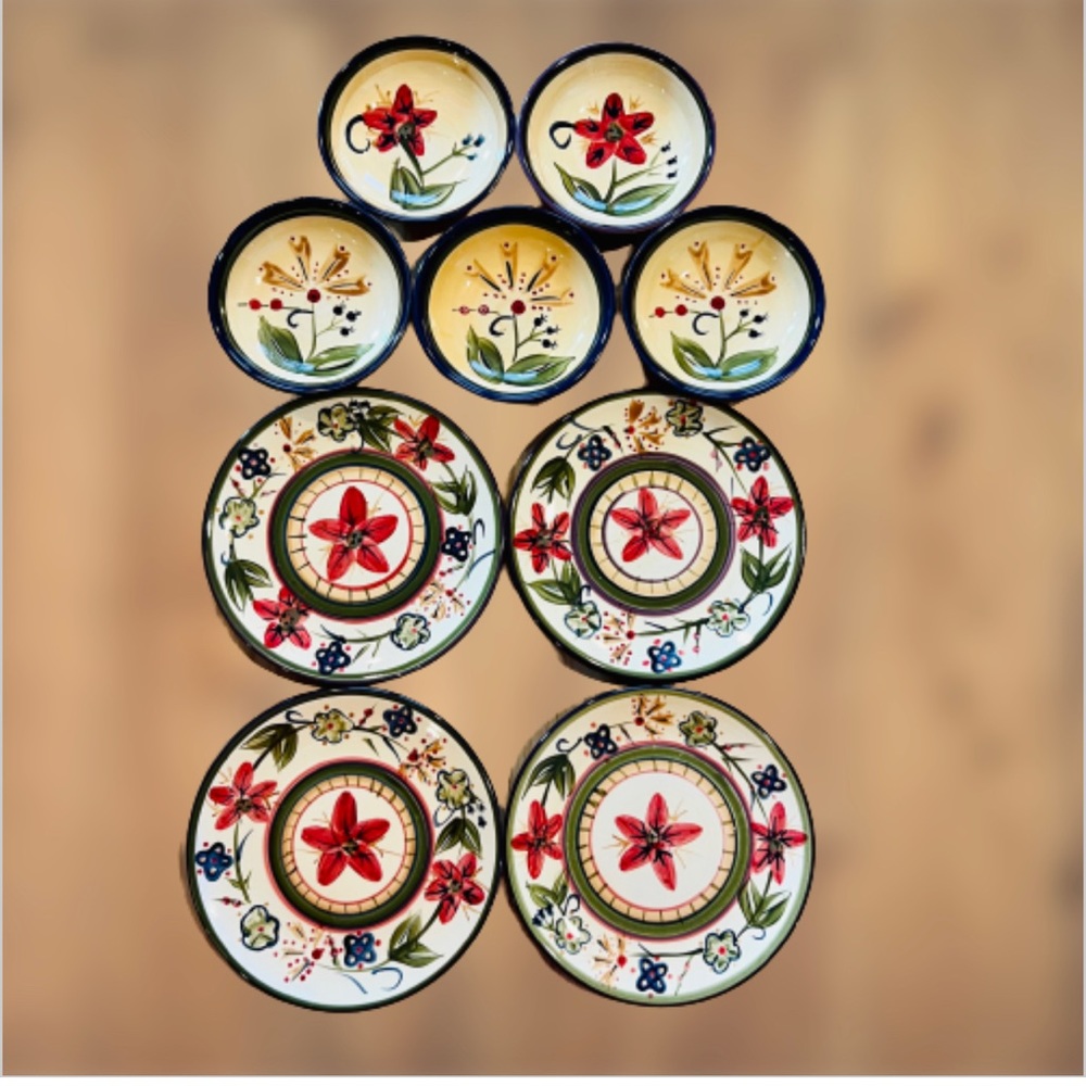 HD Designs Small Plates and Small Bowls Handpainted Flower Designs